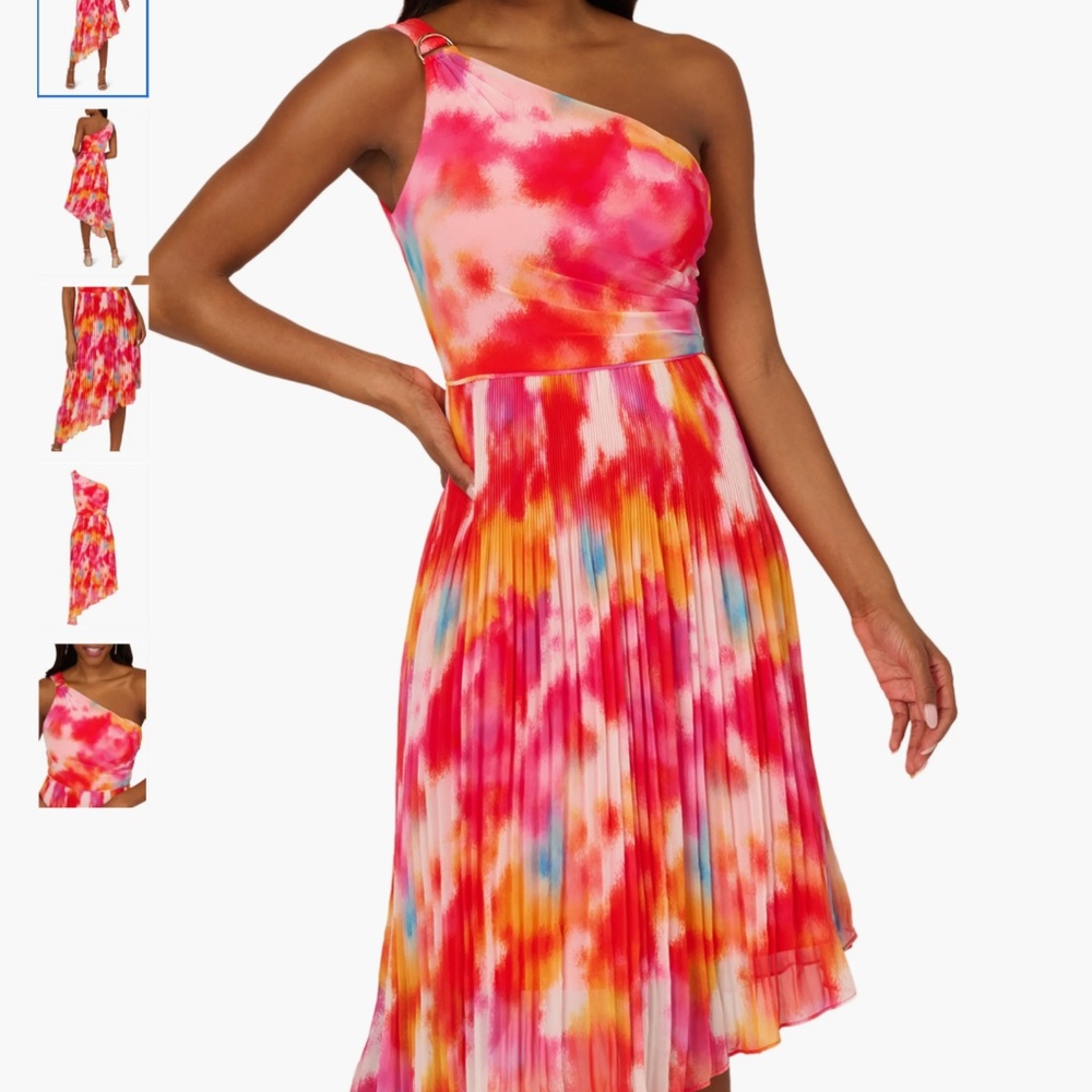 Adrianna Papell One-Shoulder Chiffon Midi Dress, size 14